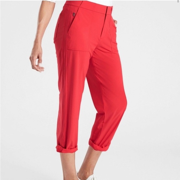 Athleta Tribeca Utility Crop Pants Hibiscus Red Size 16 - Picture 1 of 14